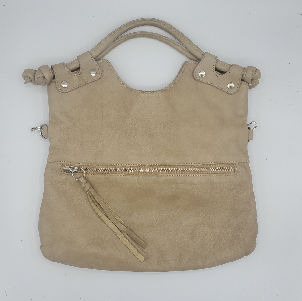 Pietro Alessandro Purse Tan Beige Brooklyn Double Handle Crossbody Bag Fold Over